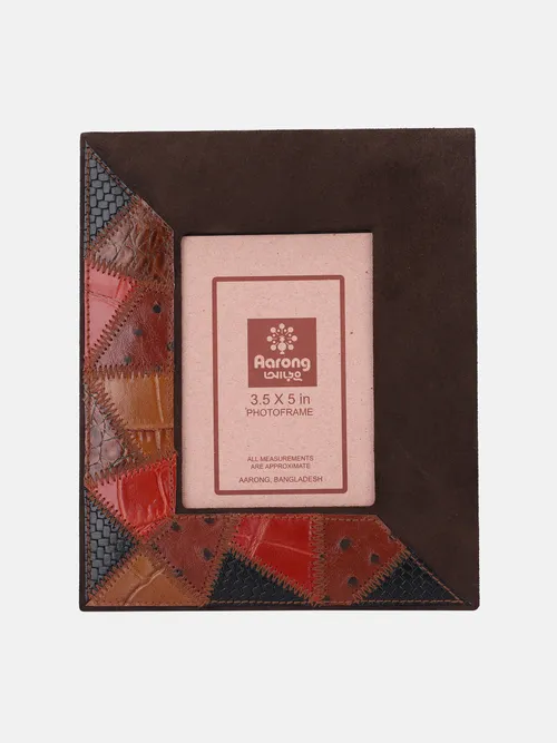 Coffee Appliqued Leather Photo Frame